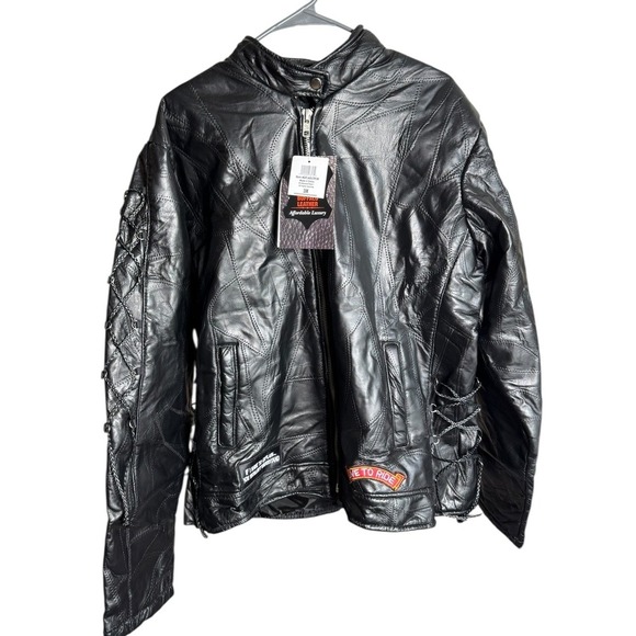 Diamond Plate Buffalo Leather Biker Jacket Patches New FLAWED 3x - Picture 1 of 15